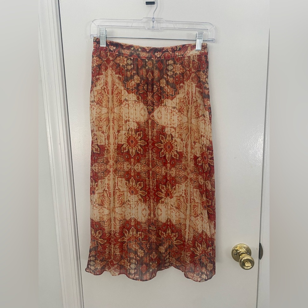 Anthropologie Akemi + Kin Red and Cream Patterned Midi Skirt